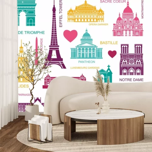 Sticker  Architectural and historical sights of Paris. Set of color high quality icons