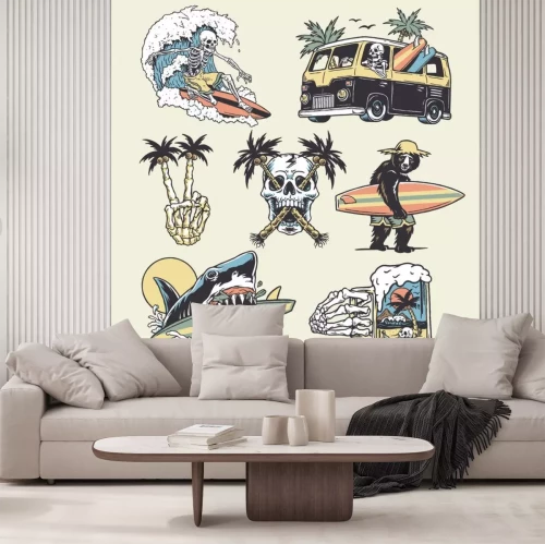 Sticker  A set of edgy surf and beach illustrations. For t-shirts, stickers and other similar products.