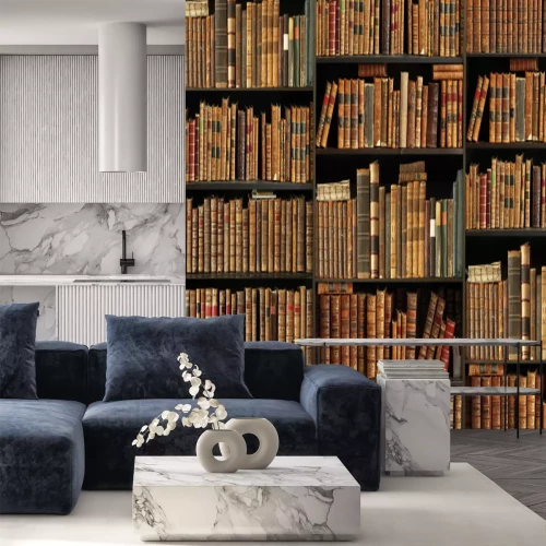 Papier peint  Étagères en bois avec de vieux livres