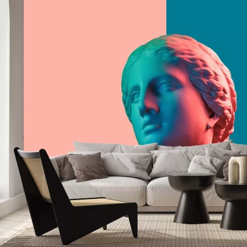 Sticker  Contemporary art concept collage with antique statue head in a surreal style. Modern unusual art.