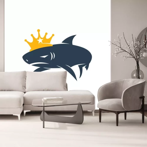 Sticker  Shark King logo design vector isolated illustration template