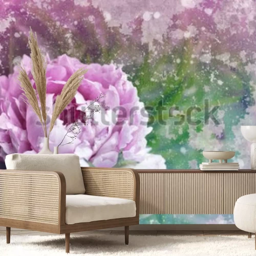 Papier peint  Pivoine sur un vieux mur