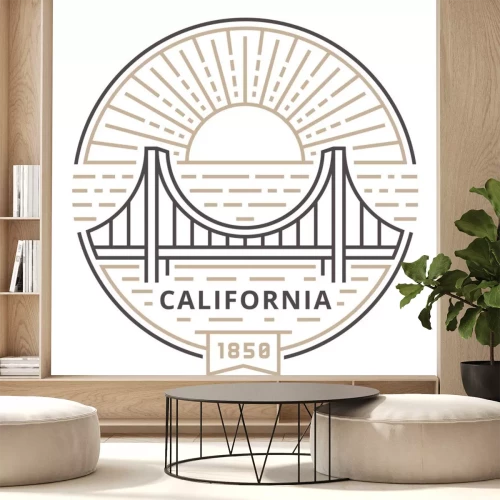 Sticker  Linear Golden Gate Bridge in San Francisco against the sun as an emblem