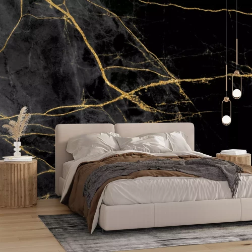 Papier peint  Texture de marbre noir et or