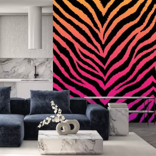 Sticker  Zebra, tiger print, animal skin with zigzag lines, stripes. Abstract background. Detailed hand drawn vector illustration. Exotic gradient poster, banner. 