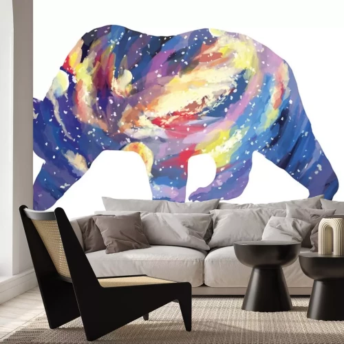Sticker  Bright bear silhouette galaxy sky. Slumber illustration on white background
