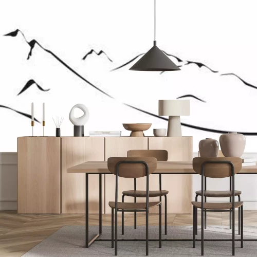 Sticker  Dessin noir et blanc d'un paysage de montagne minimaliste