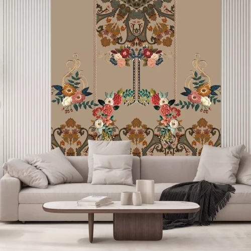 Sticker  seamless floral pattern with birds