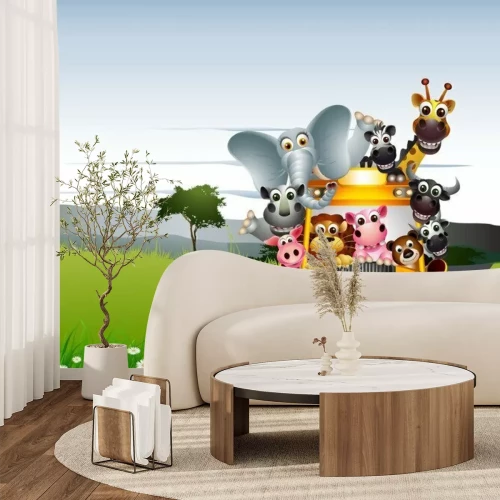 Papier peint  Animaux exotiques dans une voiture jaune