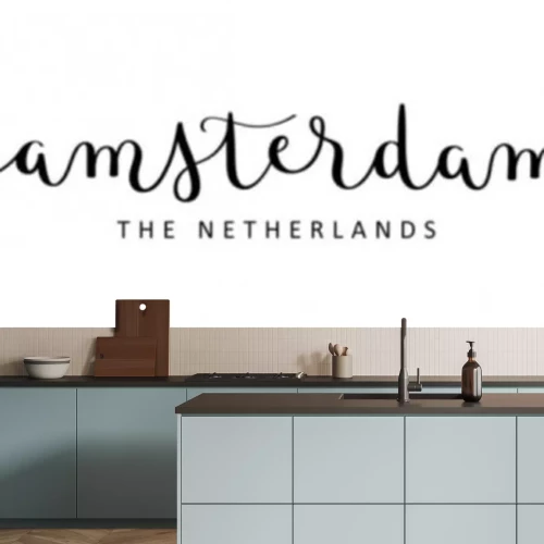 Sticker  AMSTERDAM black vector brush calligraphy banner