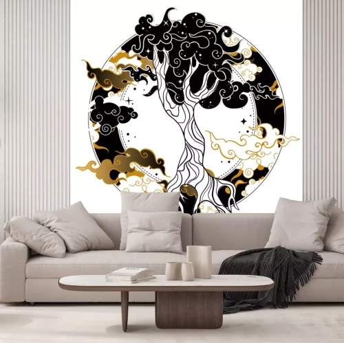 Sticker  Asian style tattoo with tree. Boho, gothic, witchy vibes.