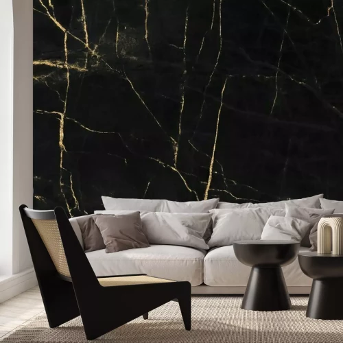 Papier peint  Texture en pierre marbre noir avec décorations dorées