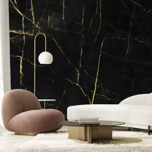 Sticker  Texture en pierre marbre noir avec décorations dorées