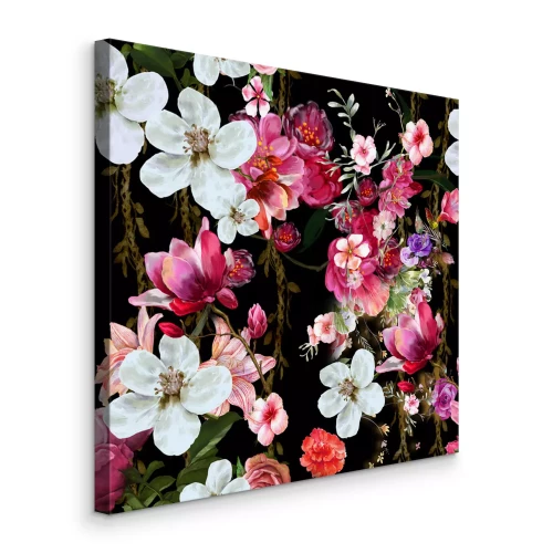 Tableau  Fleurs aquarelles colorées sur fond noir