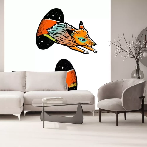 Sticker  Fox in magic teleport. Fantasy hand drawn illustration.