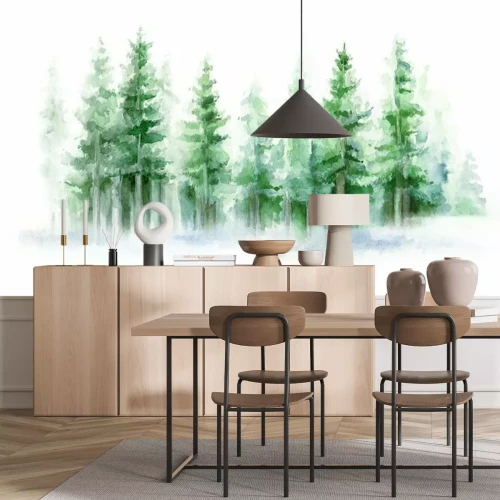 Papier peint  Forêt de conifères aquarelle