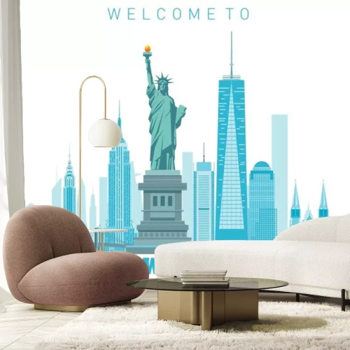 Sticker  New York City skyline in white background. Vector illustration