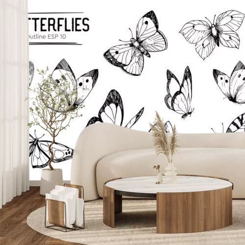 Sticker  Papillons noirs et blancs de différentes formes