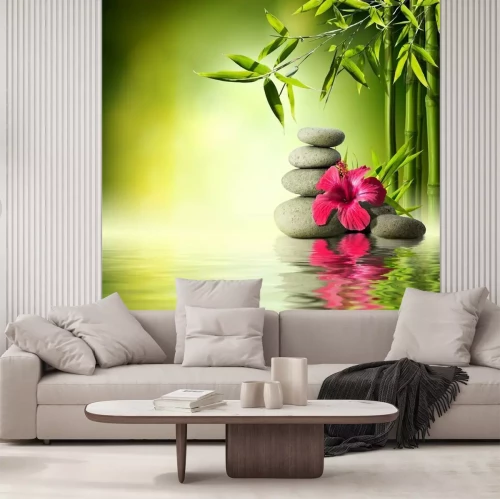 Papier peint  Fleurs et pierres de bambou