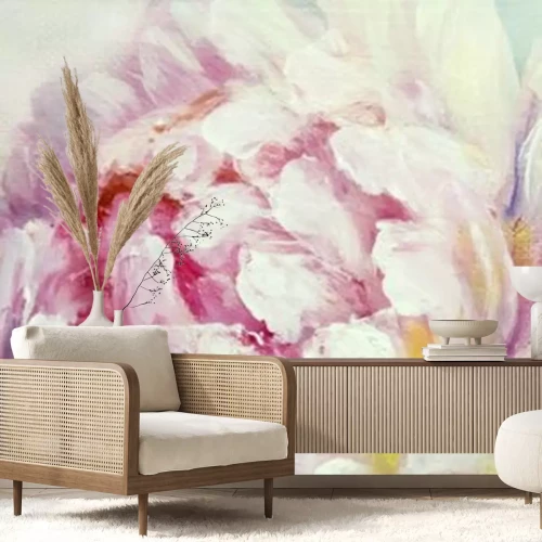 Papier peint  Pivoines roses et blanches façon peinture à l'huile
