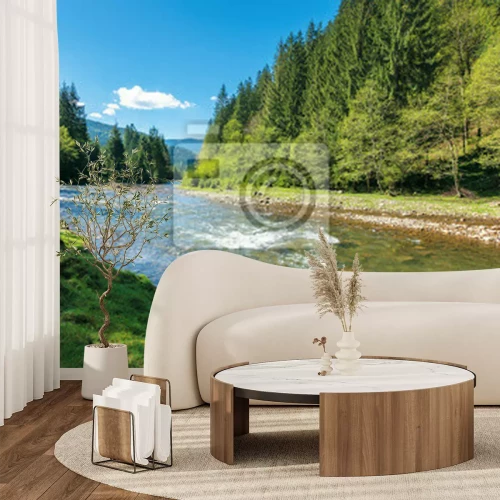 Papier peint  Une matinée ensoleillée au bord d'un ruisseau de montagne