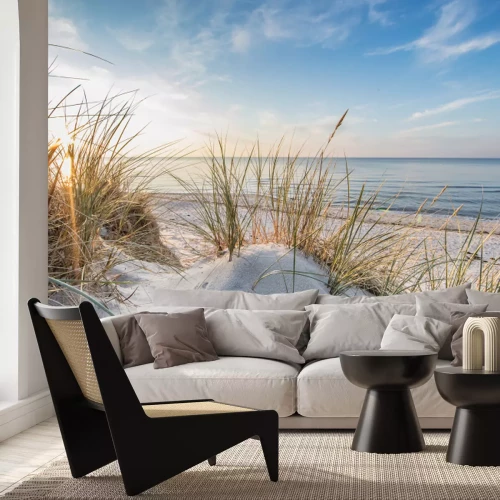 Papier peint  Dunes, sable, mer et herbe sèche