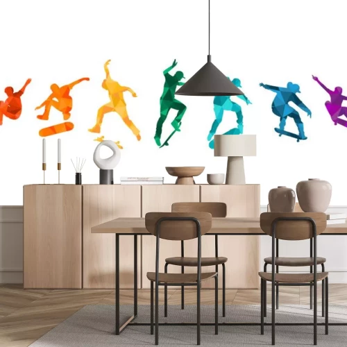 Sticker  Silhouettes colorées de skateurs