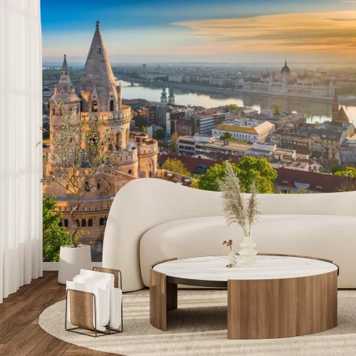 Papier peint  Lever du soleil avec vue sur la tour à Budapest