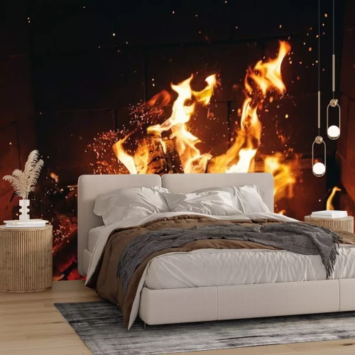 Papier peint  Feu de bois dans une cheminée