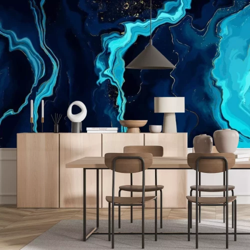 Papier peint  Vagues turquoises sur du marbre