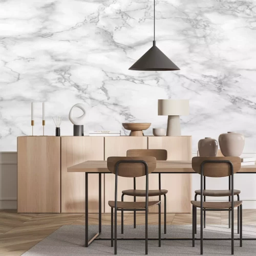 Papier peint  Marble background.White stone texture with gray shadow.Panoramic format.