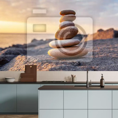 Papier peint  Coucher de soleil et pyramide de pierres