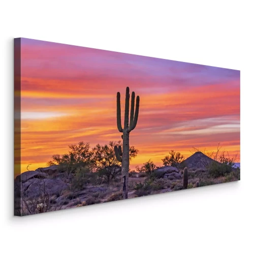 Tableau  Désert avec des cactus sur fond de coucher de soleil
