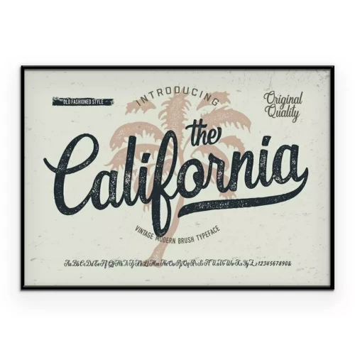 Poster  "California". Vintage Brush Font. Retro Typeface. Vector Illustration.