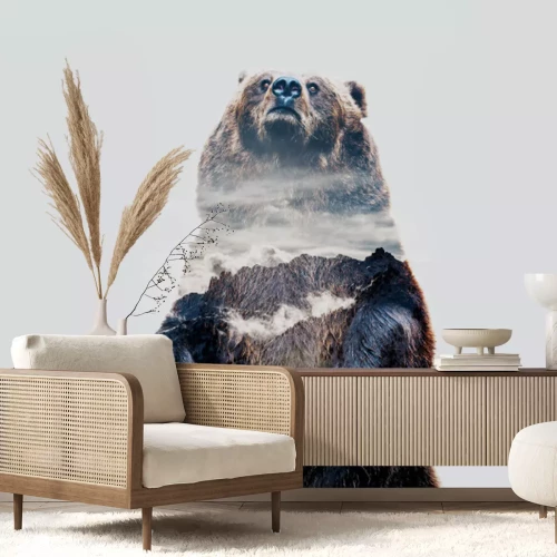 Papier peint  Composition abstraite avec un ours et un paysage forestier