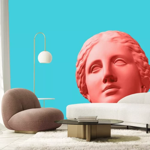 Sticker  Contemporary art concept collage with antique statue Venus head in a zine culture style. Modern trendy art.