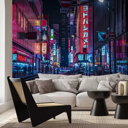 Papier peint  A night of the neon street at the downtown in Shinjuku Tokyo wide shot