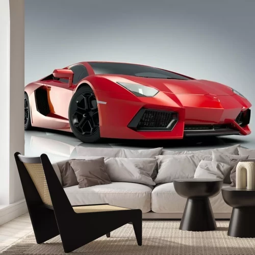 Papier peint  Voiture de sport rouge moderne aux formes épurées