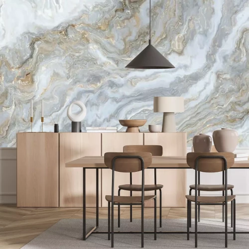 Papier peint  Marbre beige et blanc avec des vagues