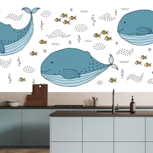 Sticker  Drawing - funny whale and hand drawn elements