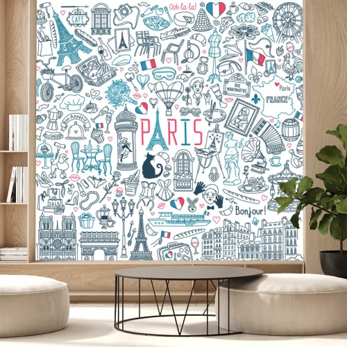Sticker  Paris doodle set. Popular French landmarks, food and attractions. Vector illustration isolated on white background