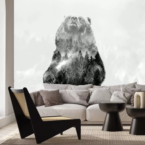 Papier peint  Un ours dans un paysage de montagne brumeux