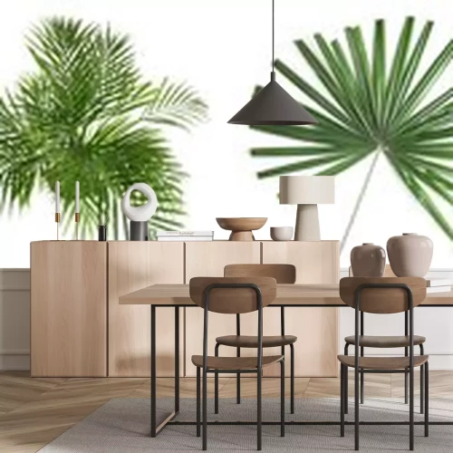 Sticker  Set of green tropical leaves on white background