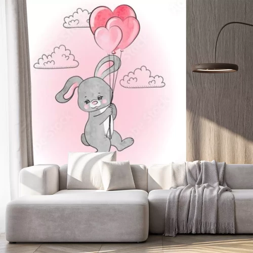 Sticker  Lapin gris avec des ballons