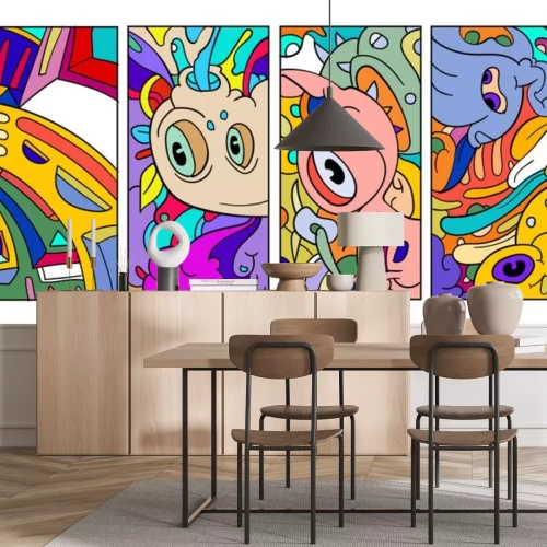 Sticker  Vector abstract cartoon doodle skull, bone, insect, and head colorful illustration. Set of Liquid and fluid abstract tribal tattoo, sticker, banner, social media story, and wallpaper background.