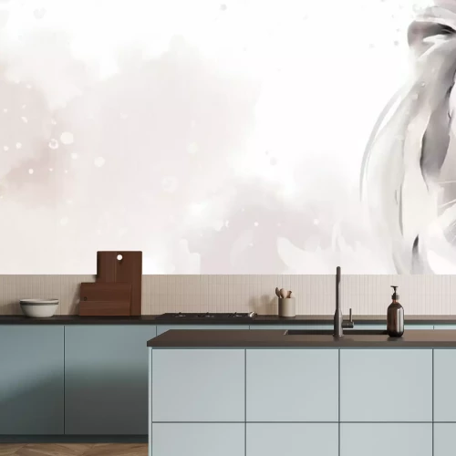 Papier peint  Lion sur un fond aquarellé gris