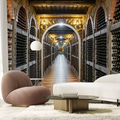 Papier peint  Cave à vin avec des bouteilles de vin