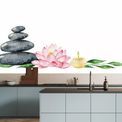 Sticker  Bougie lotus et pierres illustration délicate