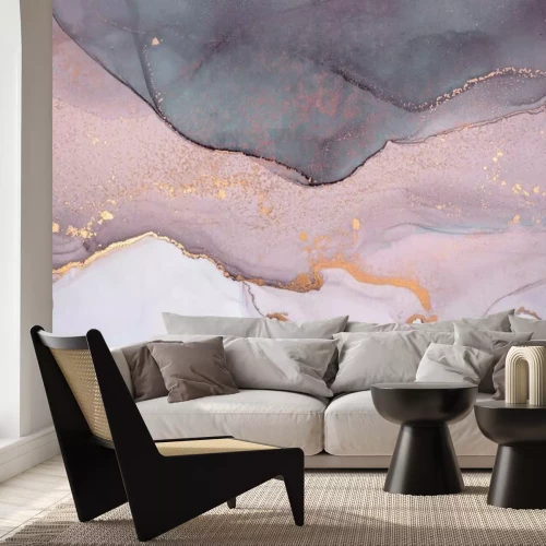 Papier peint  Marbre rose sur fond gris