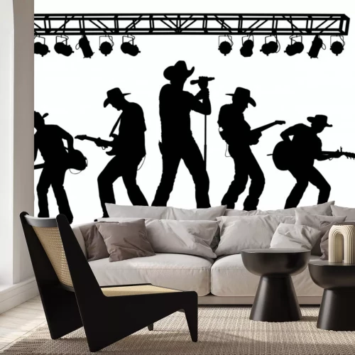 Sticker  Vector silhouettes of a country music band performing on stage.
